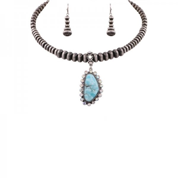 Oval Stone Rhinestone Western Necklace Set